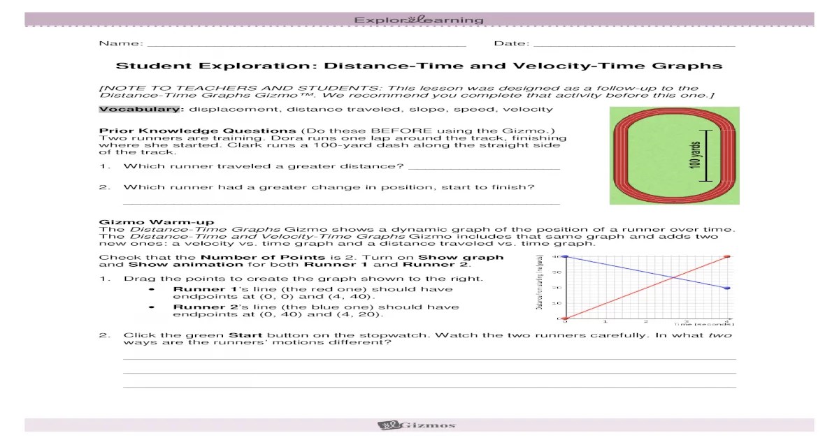 Student exploration distance-time and velocity-time graphs