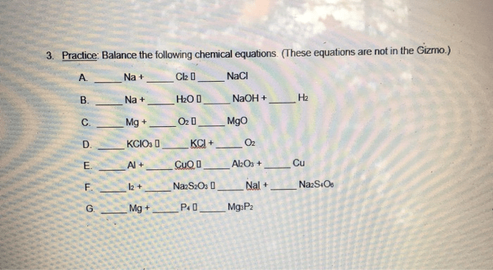 Gizmos student exploration balancing chemical equations